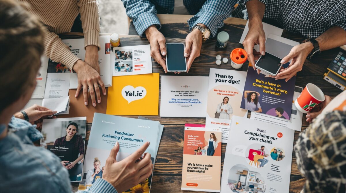 Fundraising marketing materials arranged for a multi-channel promotion plan
